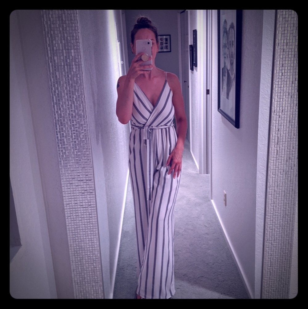 Navy & White Striped Jumpsuit NWOT